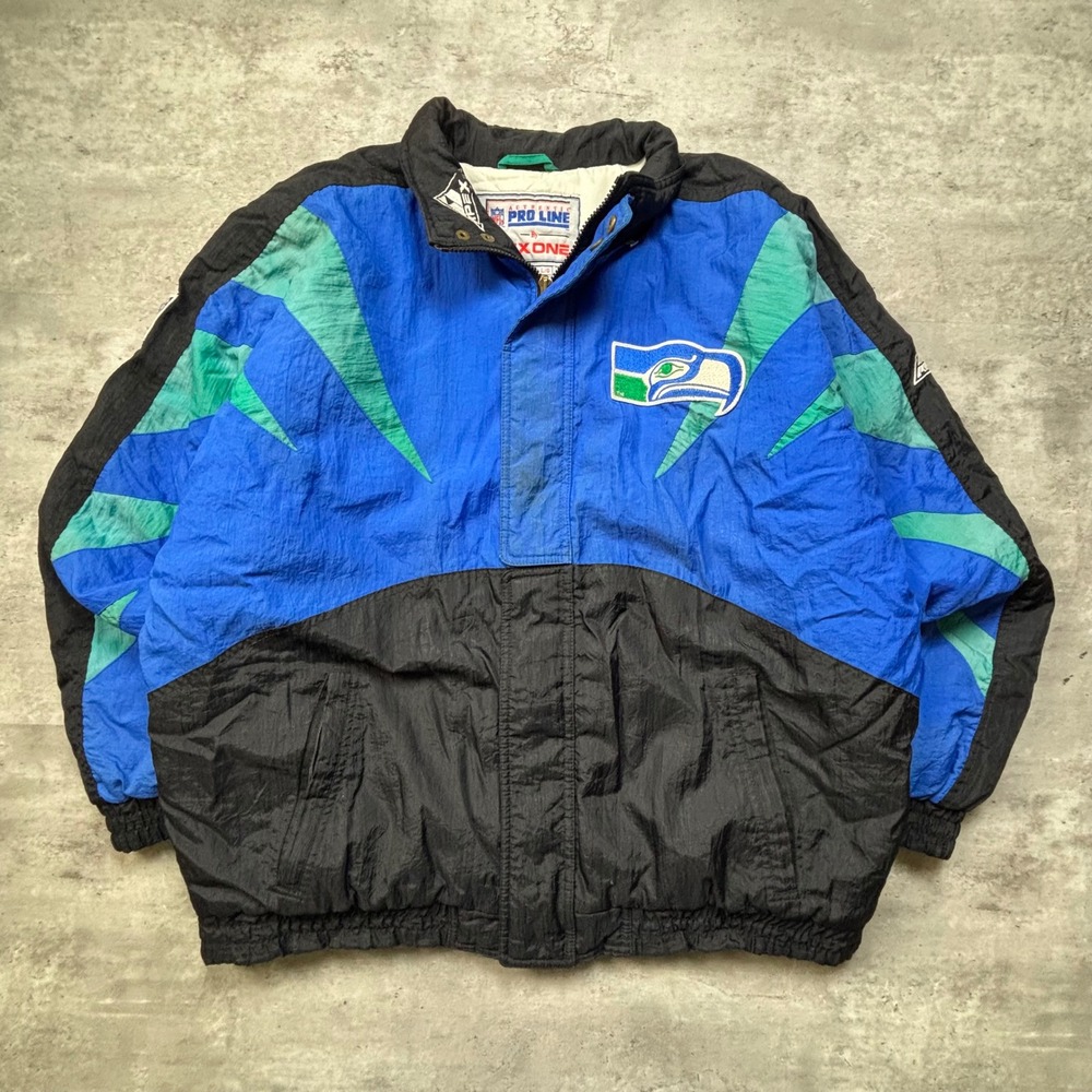 Apex One Seattle Seahawks Jacket Large Blue Black Vintage NFL Pro Line Puffer
